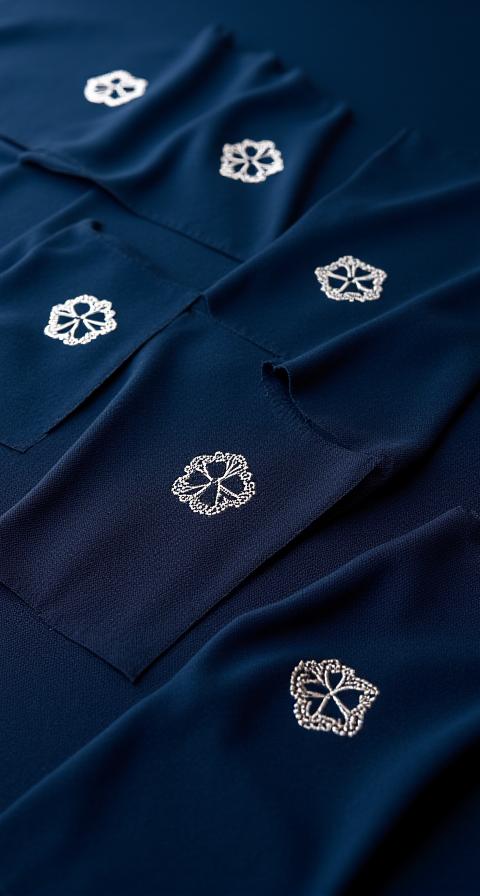 맞춤 제작된 기업 로고 자수 샘플. 깔끔하고 정교한 마무리.