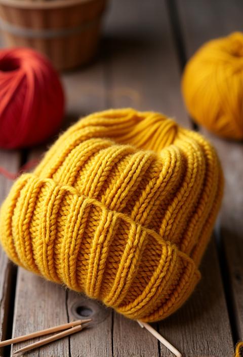 워크샵에서 완성된 따뜻한 비니 모자. 수강생 작품.