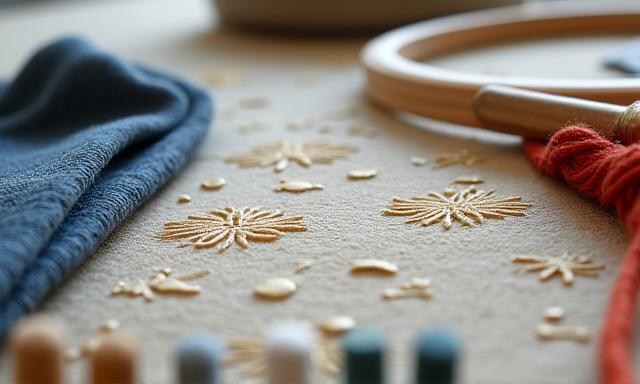 수공예품과 전통적인 한국 자수가 놓인 작업 공간의 아늑한 전경